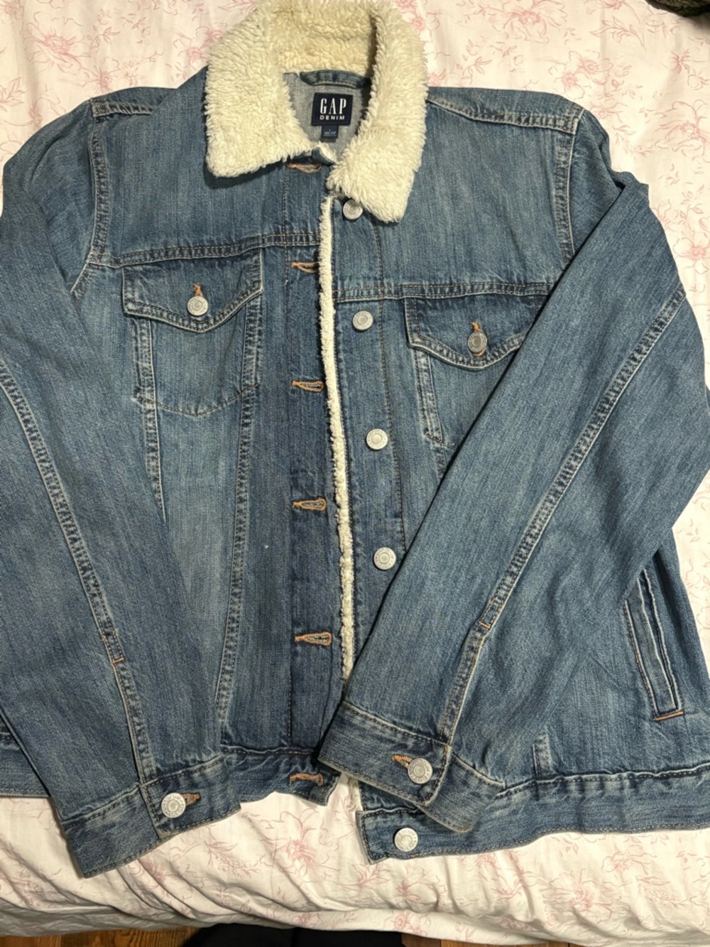 GAP  Blue Denim Jacket with Cream Sherpa Collar